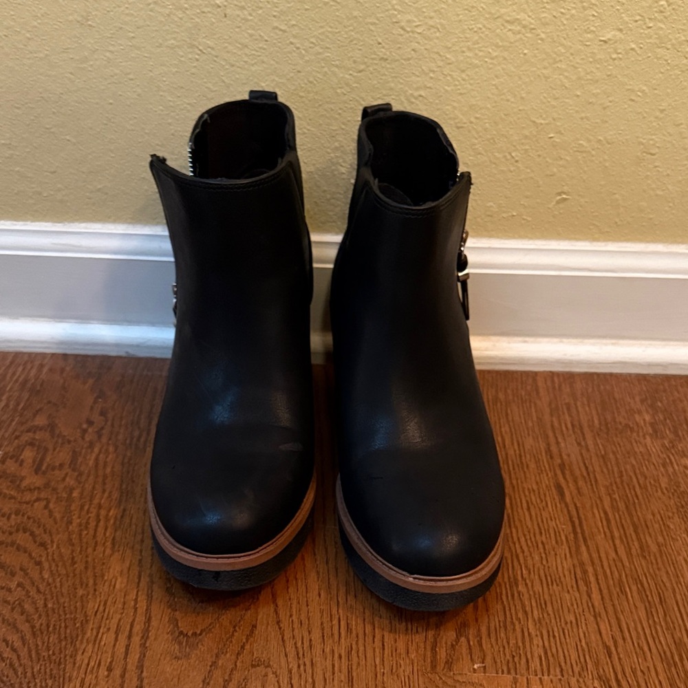 Dr. Scholl's Black Ankle Booties with Brown Sole
